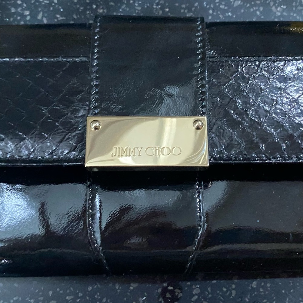Jimmy Choo black patent leather wallet made in Italy perfect